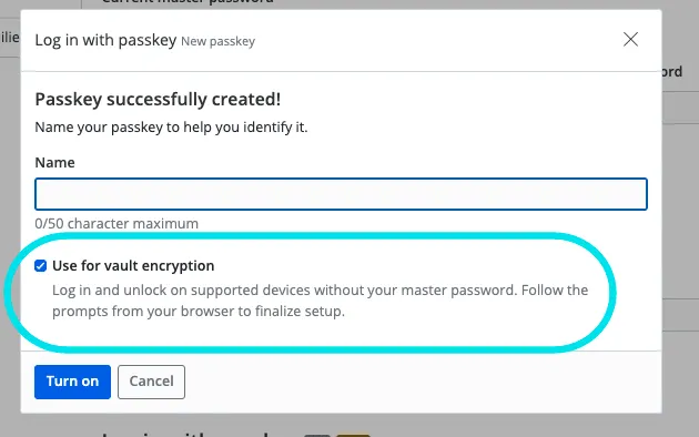 Registering a passkey with PRF